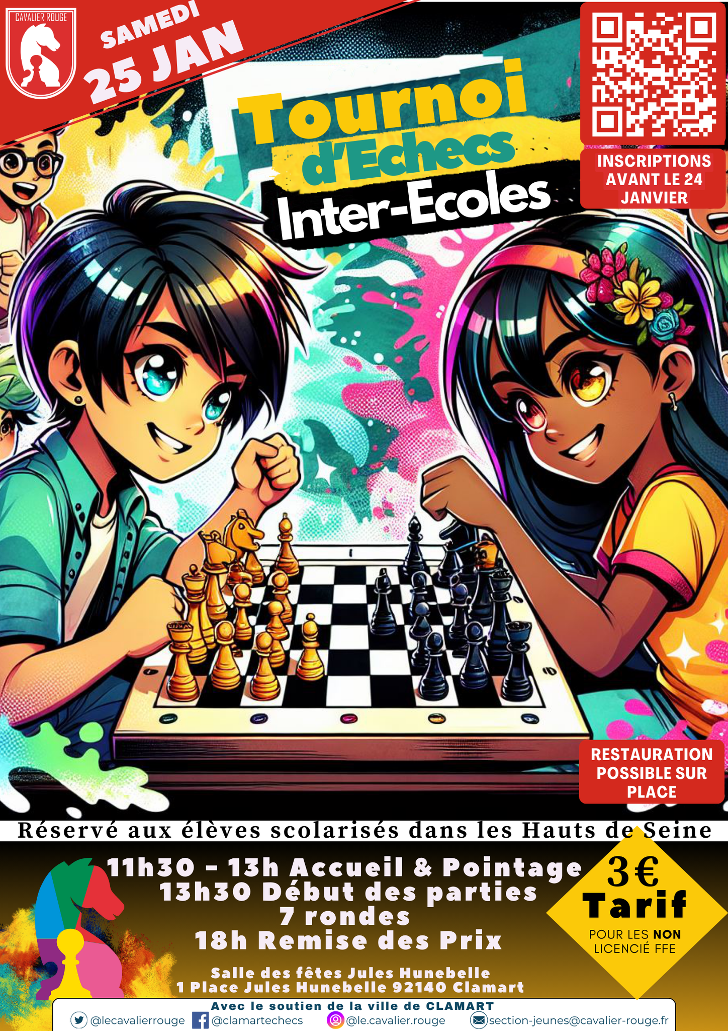 Affiche du tournoi inter-écoles, zone Sud, du 25 janvier 2025 à Clamart